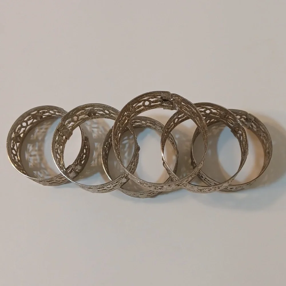 Vintage Kemp and Beatley Fleur Delis Filigree Napkin Ring Set of 6 L@@K!